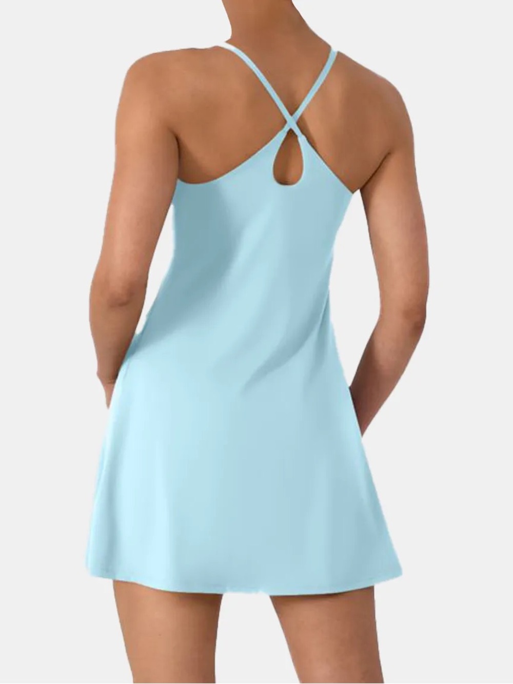 Halara Blue Athletic Dress Built In Shorts Criss Cross Back Women’s Size Large
